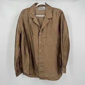 Chicos Design Womens Sheer Button Front Top Sz 2 US L Bronze Metallic Minimalist